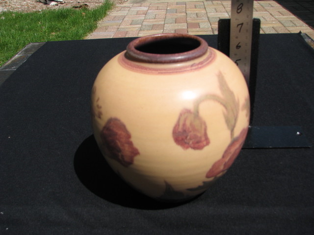 Rookwood vase decorated with poppies and artist signed; 1931, shape 6204C