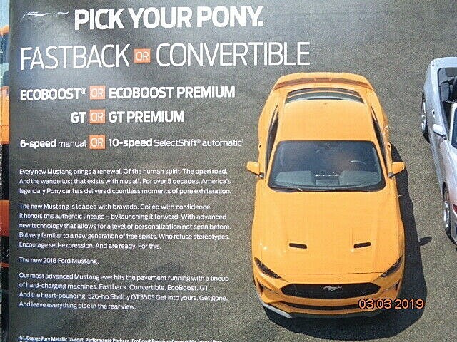 2018 FORD MUSTANG 40-page Original Sales Brochure   -Brand Condition-