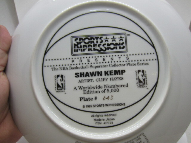 1995 Sports Impressions Shawn Kemp Seattle Supersonics Plate 645/5000