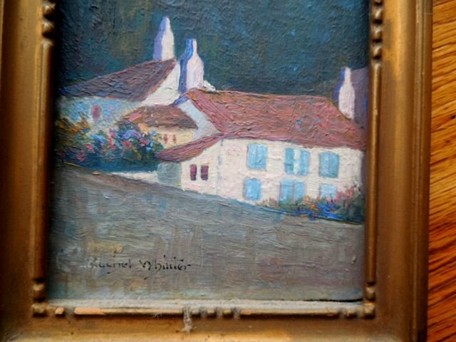 LITTLE GEM Arts & Crafts Style Painting Signed Rachel Whittier Foster Bros Frame