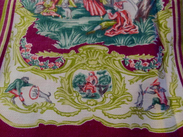 Romantic Garden Flowers Urns People Scene~Vintage 1940-50s Curtain Panel Fabric