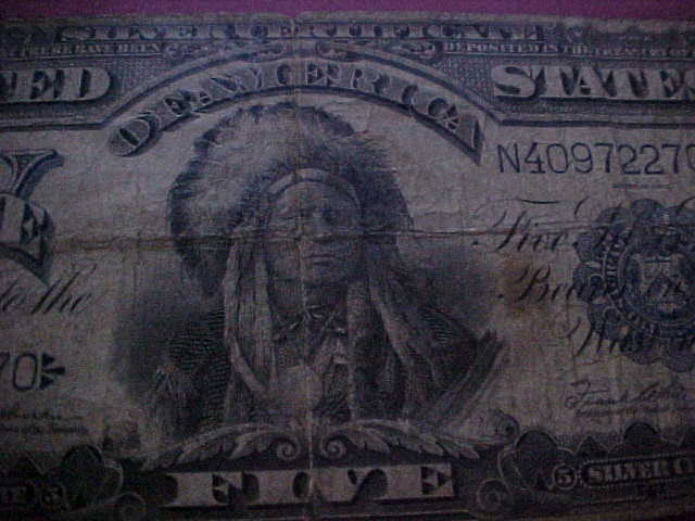 $5.00 Silver Certificate    CHIEF NOTE     1899