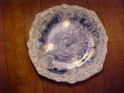 BEAUTIFUL FLOW BLUE PLATE DUNN BENNETT & CO. BURSLEM ENGLAND