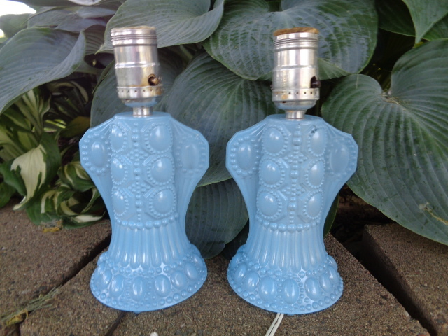Vintage Blue Depression Glass Lamp Boudoir Set No Shades