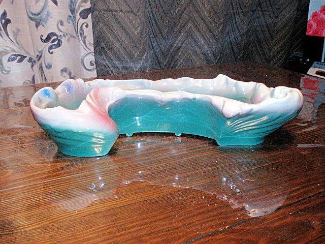 Vintage Large 1952 Lane and Co. Curved Green Blue & Pink Tan Ceramic Planter