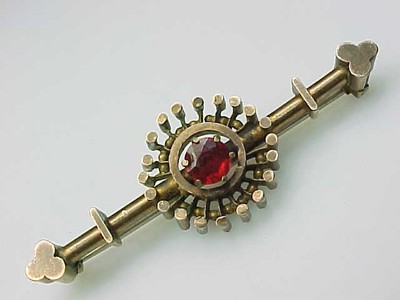 ESTATE 1890'S ANTIQUE VICTORIAN GOLD FILLED RED STONE BROOCH PIN