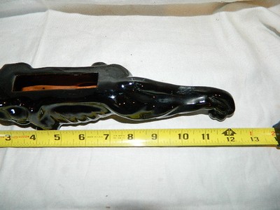 vintage ceramic Panther planter red clay, glossy black