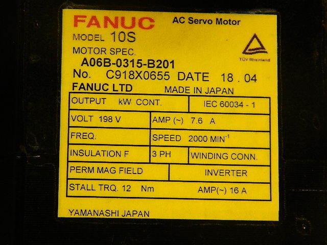  Fanuc Ac Servo Motor A06b-0315-b201 W/ Brake And 90 Day Warranty