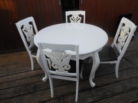 Pine Round Drop Leaf Table And Four Wheel Back Chairs In