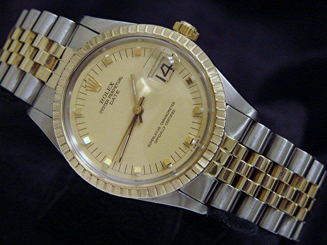 Rolex Date 1505 Mens 2tone Yellow Gold & Steel Watch Champagne Dial