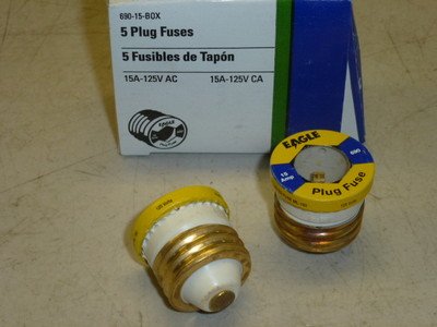 NOS! LOT of 5 EAGLE 15A-125V PLUG FUSES, #690-15-BOX