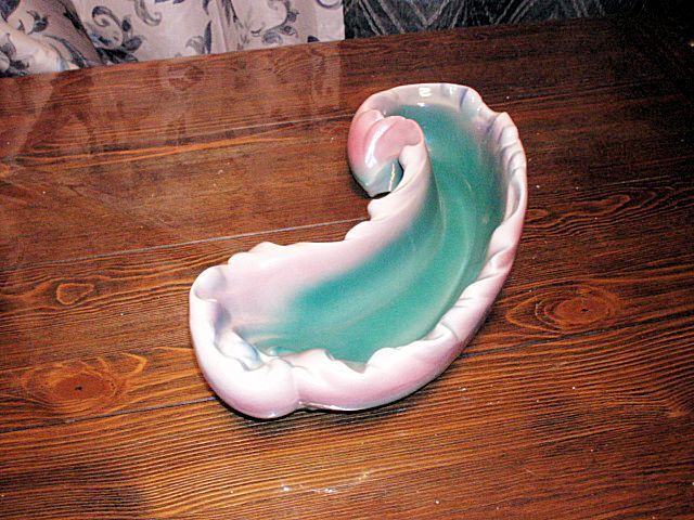 Vintage Large 1952 Lane and Co. Curved Green Blue & Pink Tan Ceramic Planter