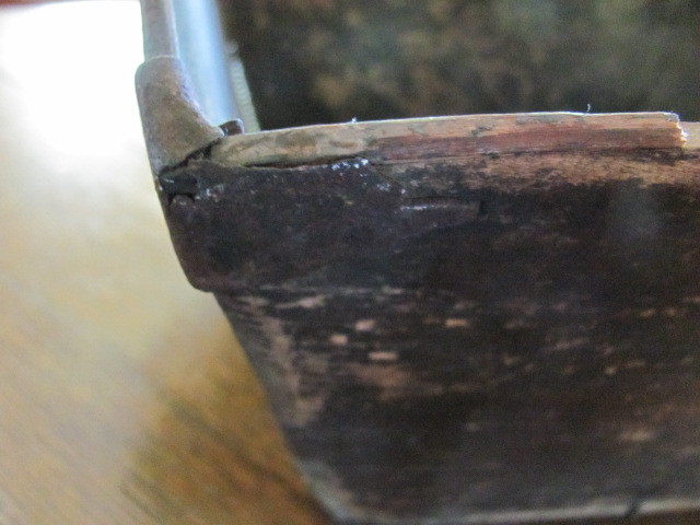 Antique primitive wood grain bucket basket with handle hand made