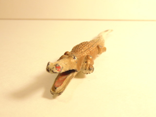 Vintage cast non-ferrous metal alligator marked Made in USA on bottom.