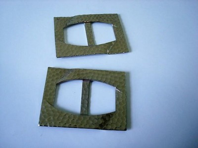 2 Vintage Hammered Silver Tone Metal Shoe Slide Buckles 1 5/8 x 2 1/8 In.