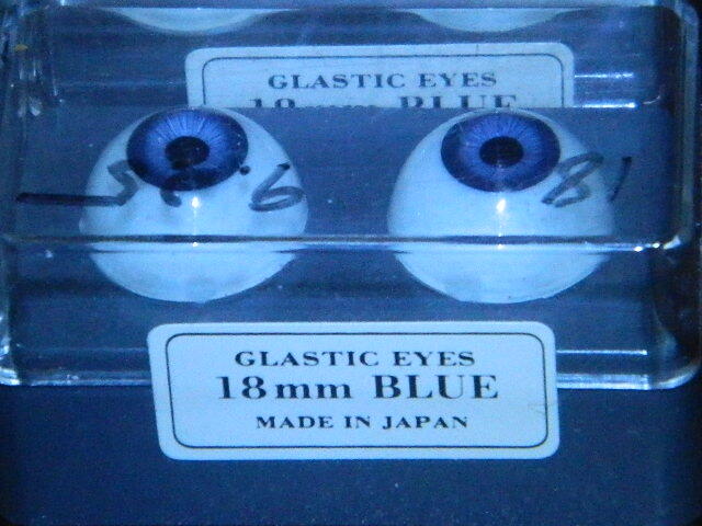 NOS VINTAGE GLASTIC DOLL EYES - 18MM BLUE - VINTAGE JAPAN DOLL EYES