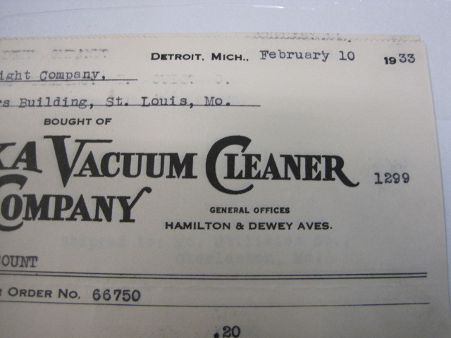 Vintage 1933 billhead Eureka Vacuum Cleaner Company Detroit Michigan