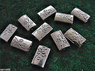 13mm x 8mm x 3mm Antiqued Pewter Floral Vine Rectangle Beads (20)