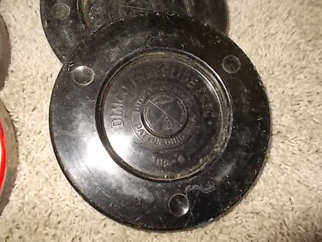 SET of 8 Vintage Number 4 Dimco Freeglide Disc Shuffleboard Pucks w/Wire Carrier