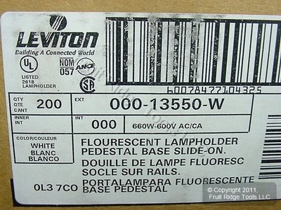 200 Leviton White HO T8 T12 Fluorescent Lampholder light Sockets Plunger 13550-W