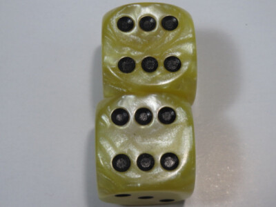 NEW Dice Set of 2 D6 (22mm) - Pearl Yellow w/ black pips