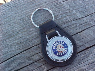 Cadillac Service Crest NOS Leather Key Fob Blue Chrome Medallion Unique Quality
