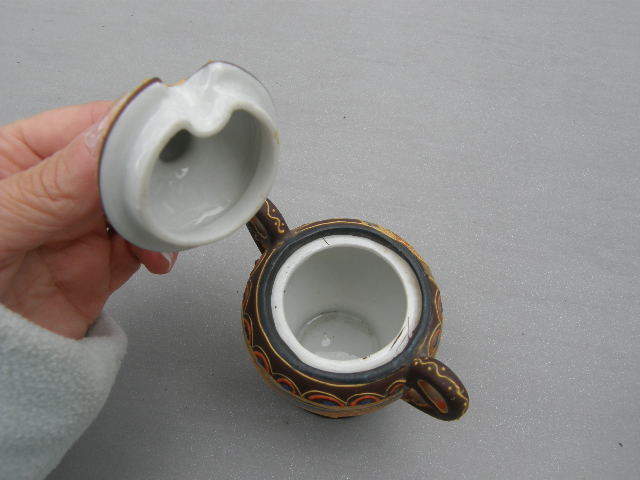 Vintage Japanese Satsuma Moriage Woman Small lidded jar sugar jar