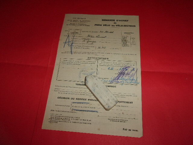 Demande D'Achat Pneu De Velo,Pas De Calais,St.Georges,1941,Occupation,(J875),;;