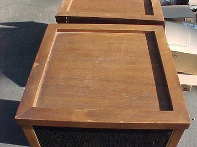 VINTAGE PAIR OF EPPICURE 400 PLUS SPEAKERS WITH ORIGINAL BROCHER SOLID WALNUT