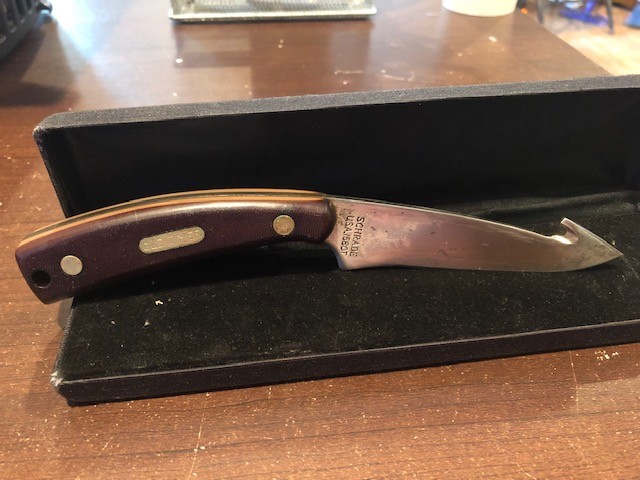 Vintage Schrade USA 1580T Old Timer Hunting Skinning Knife Gut Hook W/Sheat