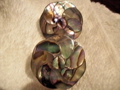Taxco Mexico Sterling Silver ETM Maker Abalone Flowers Screw Back Earrings 8 gm