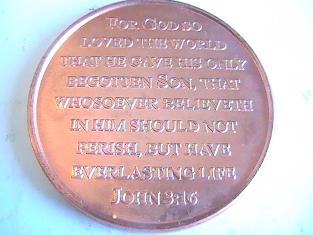 ROUND Seasons Greetings John 3:16 1 oz AVDP .999 Copper Round