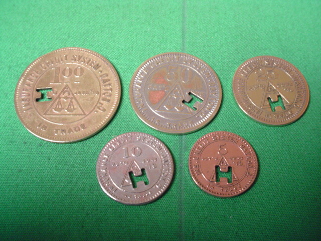WV Coal Scrip Tokens 5 Pc Set-Black Band Consol. Coal-Olcott-WV-Kanawha County