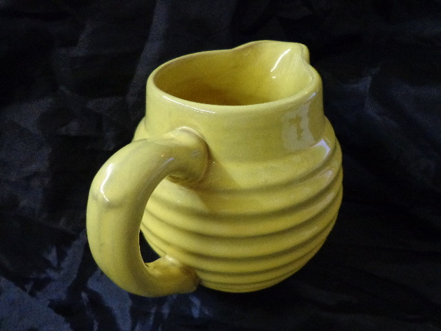 SALE! Vintage Yellow Beehive Pitcher Red Pottery Ring Ware Jug Handmade MC