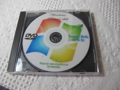 Windows Repair Disk Bootable Media 32/64 Bit CD Rom Software Excellent