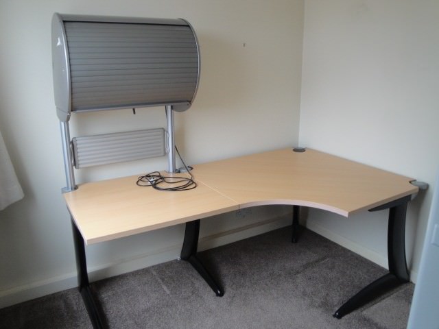Large Corner Desk With Overhead Filing Cabinet And Fluorescent