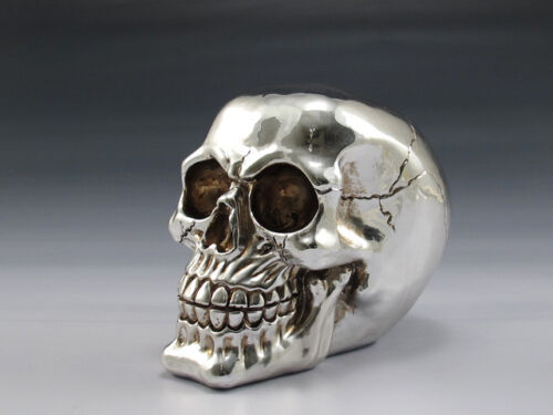 Chrome Plated Silver Skull Figurine Statue Skeleton Halloween