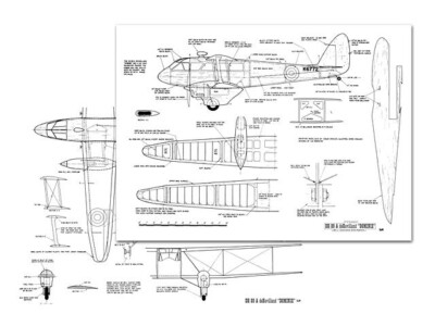 DH 89a Dominie C/L 37'' Wingspan RC Model Airplane Printed Plans & Templates