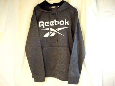 REEBOK Sweatshirt Men's M Grey Big White Logo Hoodie Pullover Sweater Free Ship