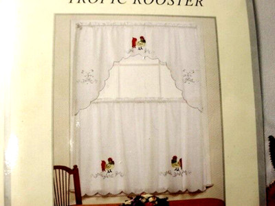 3pc. Embroidery Curtains ROOSTER Set 2 Tiers 30x36'' & Swag 60''x36'' New in Pkg FS
