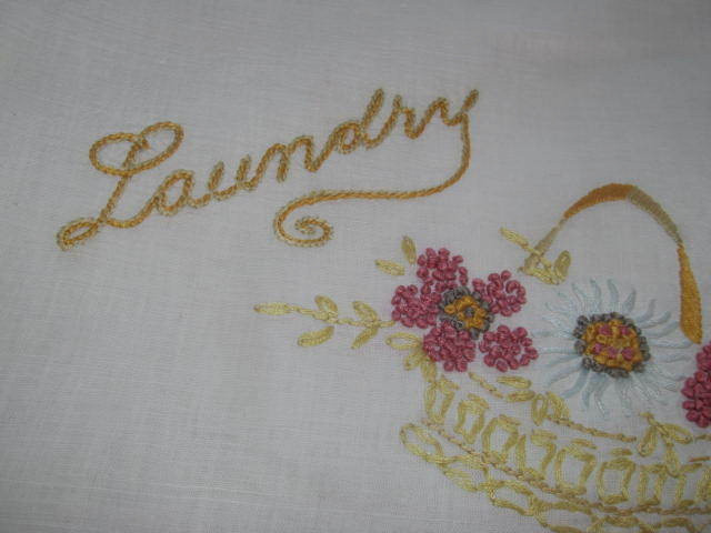 Charming~Antique Hand Embroidered LAUNDRY BAG~Heavy Cotton