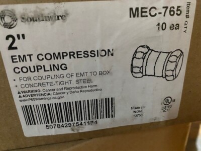 (10 PACK) SOUTHWIRE MEC-765 CONCRETE TIGHT STEEL EMT COMPRESSION 2'' CONNECTORS