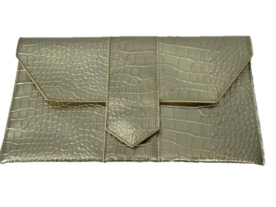JJ WINTERS Envelope Flap Nikki Clutch Bag Metallic Mock Croc Leather Gold NEW
