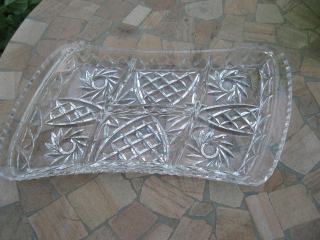 Cut Crystal diveded dish pinwheel 24% LEAD BIRK MONTREAL clear glass 13