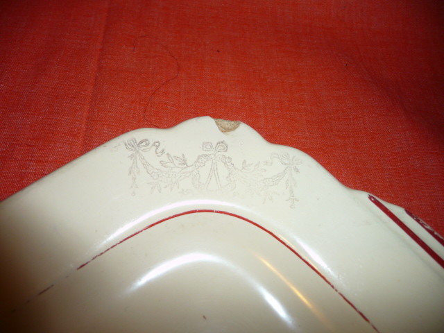 Vintage HOMER LAUGHLIN Serving Platter or Cake Platter Red & Gold Trim