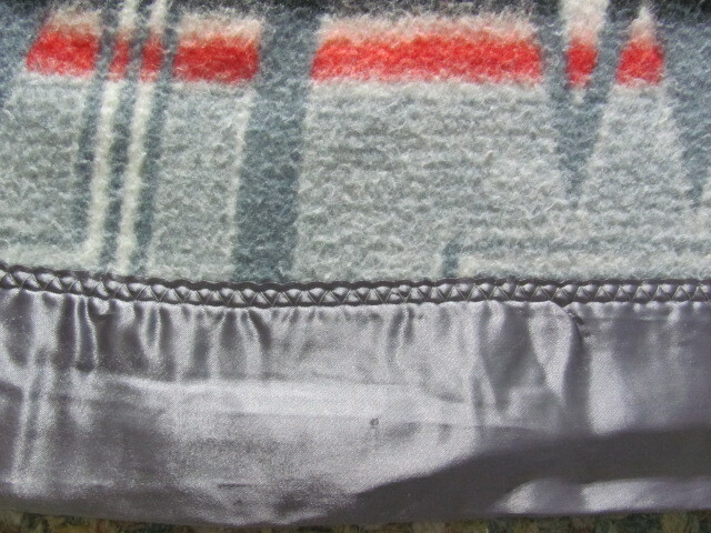 Vintage blanket gray white red and black stripes and triangles reversible