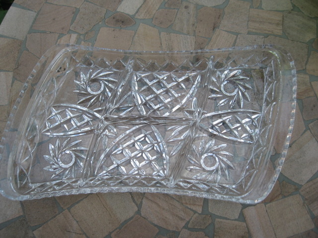 Cut Crystal diveded dish pinwheel 24% LEAD BIRK MONTREAL clear glass 13