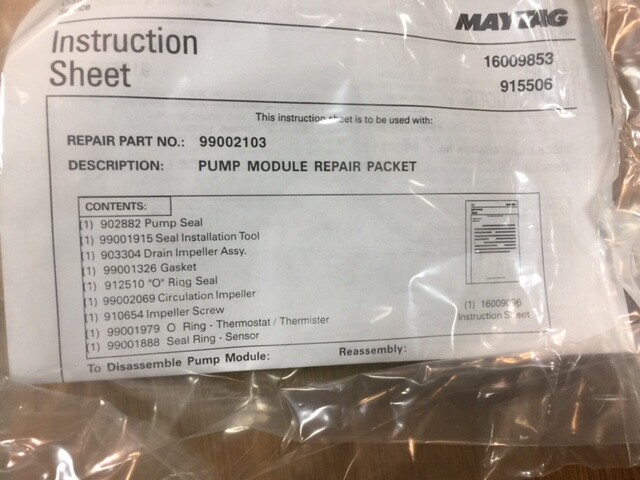 WP6-917113 Maytag Jenn Air Dishwasher Pump/Motor Assembly 99002482