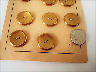 11 Vintage Brass Tone Sew Through Buttons 5/8 In. Original Card