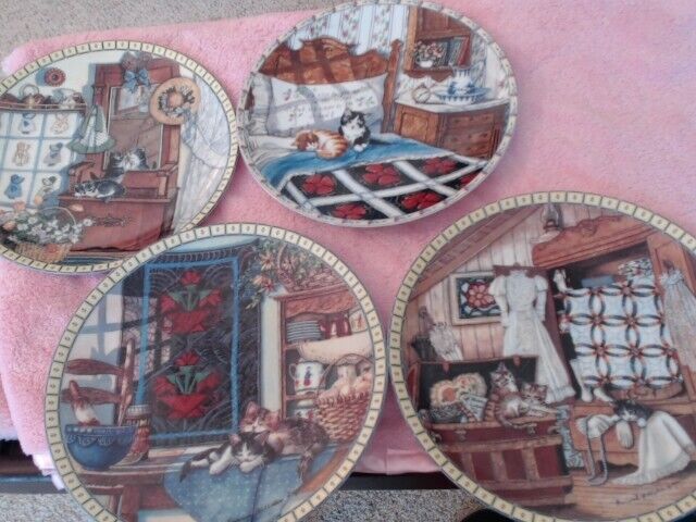 4 unused Knowles Kitty Cat cute 8 1/4" decorative Plates Free safe shipping